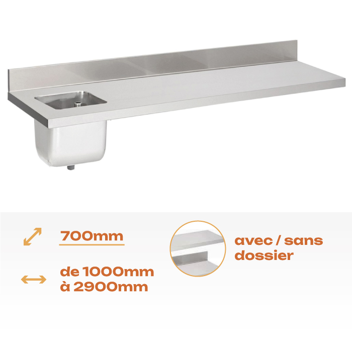 Tablettes du chef Aisi 304 – 700mm