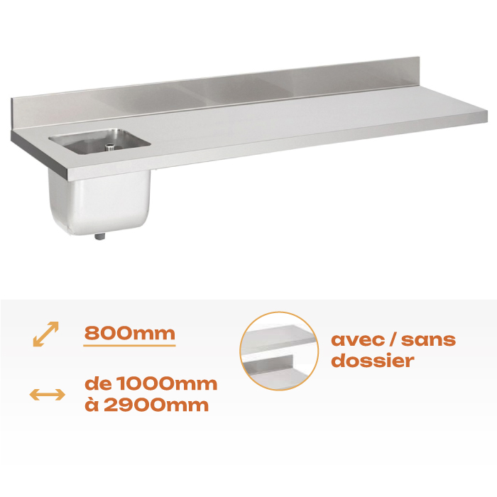 Tablettes du chef Aisi 304 – 800mm